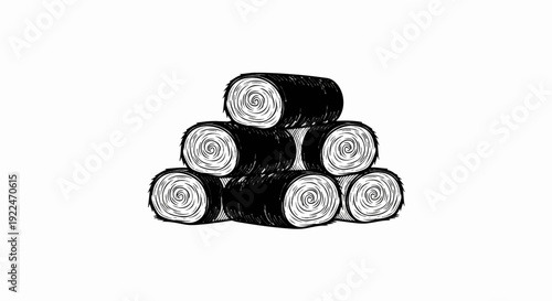 Stacked bales of hay in a rustic, hand-drawn style