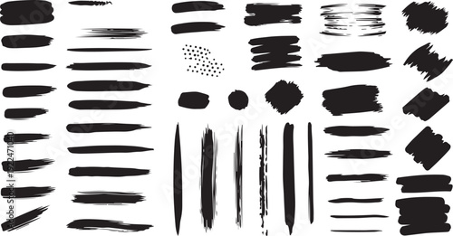 Assorted black ink brush strokes and splatters on a white background isolated on white background, Vector