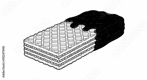 Stacked wafer cookie layered with cream and topped with melted dark coating