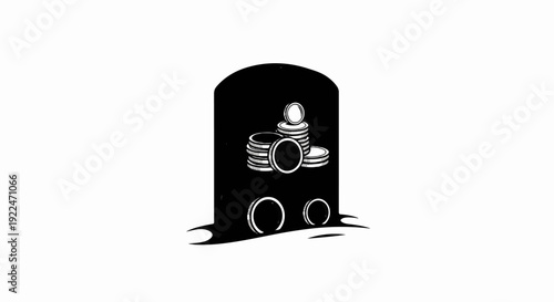 Stacks of coins and two solitary coins within a dark, arched enclosure