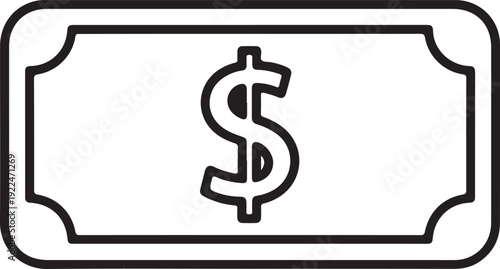A stylized dollar sign symbol enclosed in a rectangular border isolated on white background, Vector