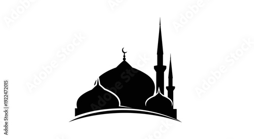 Mosque Silhouette with Minarets and Dome 1.