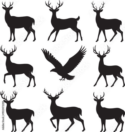 Silhouettes of different Deers and Elks