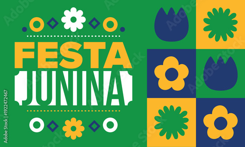 Festa Junina in Brazil. Brazilian festival. Happy holiday. Brazil flag. Carnival and parade. Summer fun party. Vector illustration
