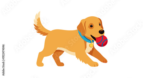 Pixel Art Golden Retriever Playing with Ball on White Background
