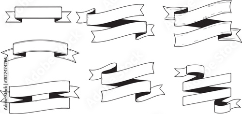 A collection of various decorative ribbon designs with different patterns and styles isolated on white background, Vector