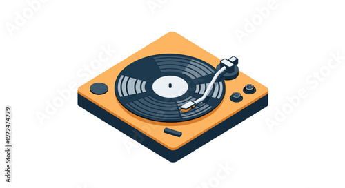 Pixel Art Turntable with Vinyl Record and Stylus on Orange Base