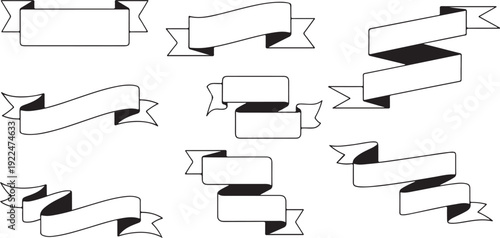 A variety of different banner designs and styles in black and white isolated on white background, Vector