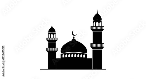 Mosque Silhouette with Minarets and Dome 15.