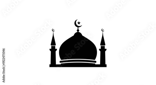 Mosque Silhouette with Minarets and Dome.