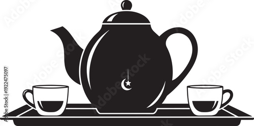 Traditional islamic tea set with teapot and cups, symbol of hospitality, culture, and social gathering, warm beverage service