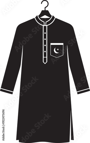 Men kurta pajama vector illustration on hanger with islamic symbol crescent moon star for ramadan eid al fitr