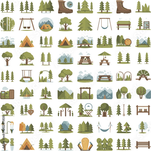 Isolated a realistic Park icon set. featuring nature, recreation, camping, hiking, playground, picnic, landscape, forest, relaxation and more icons. perfect vector icon collection Vector art .