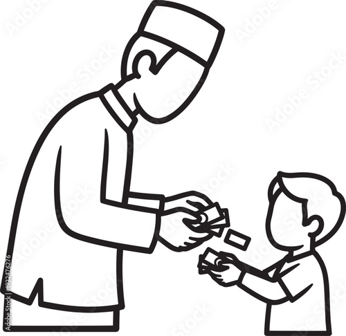 Man giving money to child, eid al-fitr tradition of giving gifts