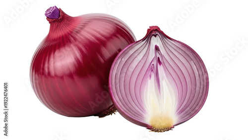 Two red onions isolated on transparent background