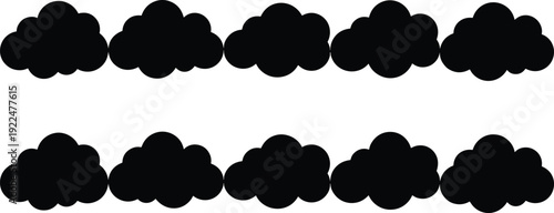 Black Cloud Silhouette Set Isolated on White Background, Simple Weather Icon Collection for Forecast Design, Sky Illustration and Climate Concept Graphics