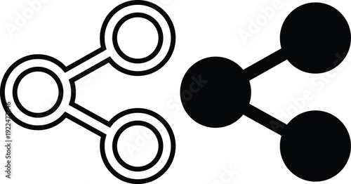 Two variations of the share icon, one in outline and one in solid black, representing connection and distribution.