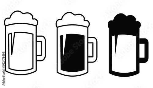 Beer Mug Icon Set – Draft Lager Glass Symbols Vector Collection