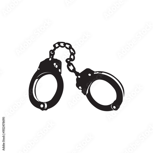 Handcuffs silhouette. Linked handcuffs vector for law enforcement iconography, criminal justice illustrations, legal and security branding, editorial use, and investigative visuals.