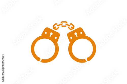 A minimalist orange illustration of handcuffs on a white background