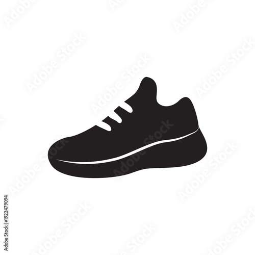 Running shoe silhouette. Minimal black sneaker icon perfect for sports branding, apparel labels, and web or app icons.