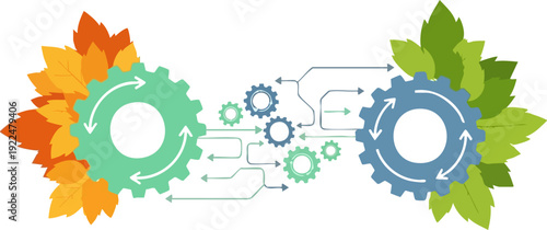 Eco-friendly process automation vector illustration with gears and leaves