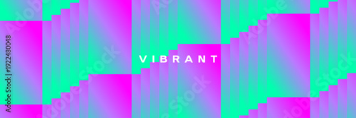 Abstract vibrant background for banner. Horizontal neon banner for print. Print template. Futuristic background for flyer, cover, card. Vector illustration for event and music. Pink and cyan