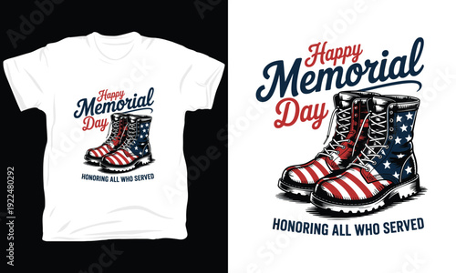 Happy memorial day boots vector illustration honoring all served