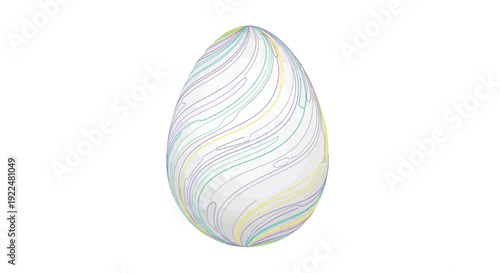 An artistic Easter egg with colorful swirling patterns on a white background