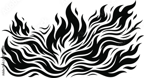 Abstract black and white stylized flames burning intensely with a decorative modern design