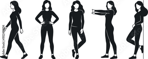 Illustrative silhouettes of women in various active and relaxed postures suitable for diverse projects