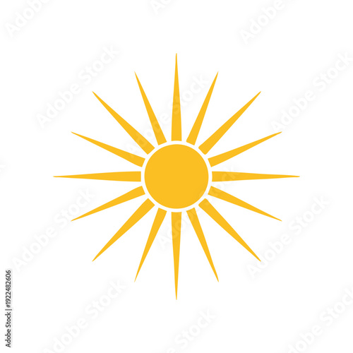 Minimal hero sun rays icon featuring a bold circular core with strong radial beams, clean geometric vector style, modern flat design ideal for UI elements, apps, branding, and stock illustration use.