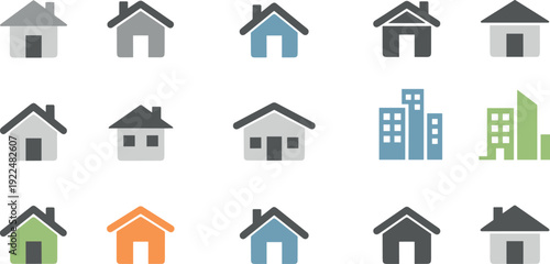 House and building icon set flat vector collection of homes and city apartments isolated on light background