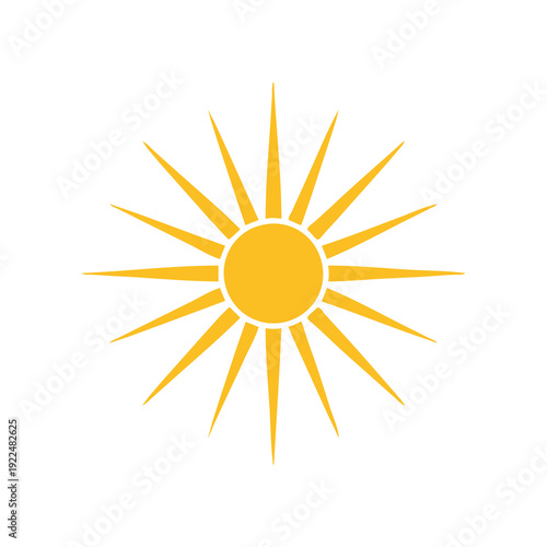 Minimal hero sun rays icon featuring a bold circular core with strong radial beams, clean geometric vector style, modern flat design ideal for UI elements, apps, branding, and stock illustration use.