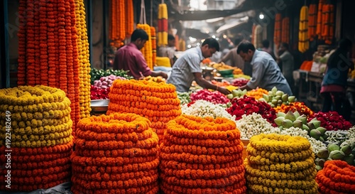 Vibrant Marigold Flowers at Market Stall.