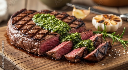 Grilled Steak with Herb Butter and Garlic.
