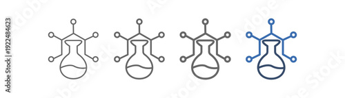 
outline icon set biochemistry with lab glassware and bio chemistry design