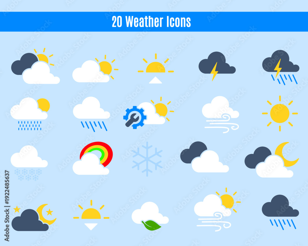 Obraz premium weather forecast icons vector flat 