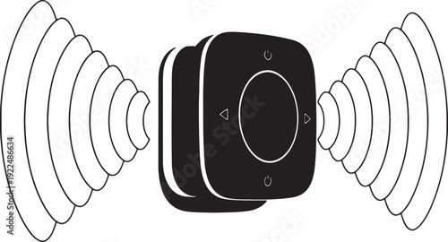 Black Wireless Device Transmitting Signal Isolated on White Background Vector Icon