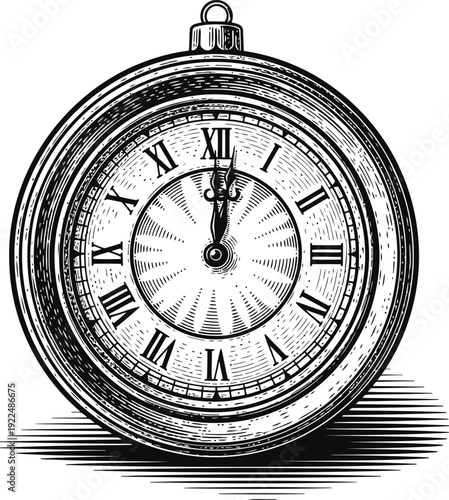 Pocket Watch Face Detailed Engraving Vintage Timepiece Stock Illustration