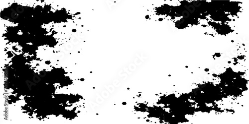 Abstract grunge background with black ink splat frame, spray texture, and decorative paint elements