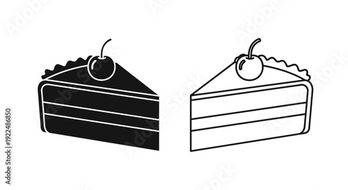 Delicious slice of cake with cherry topping - high quality illustration Vector