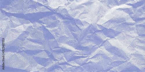 Grunge Halftone paper effect. Halftone crumpled paper texture with black a dotted, rough, and wrinkled surface. Wrinkled white paper in halftone collage style. Vector background