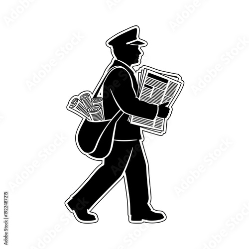 Mailman Delivering Newspapers Silhouette