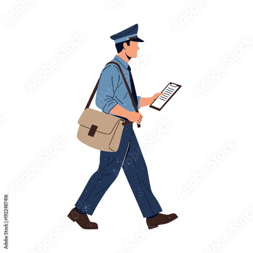Postman walking with mail bag and documents