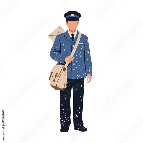 Postman with Mailbag and Letter Illustration