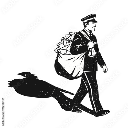 Retro Postman Walking with Mailbag, Vintage Illustration