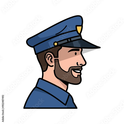 Smiling police officer in uniform, profile view