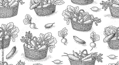 Vegetable Harvest Baskets Sketch Pattern