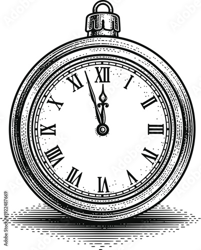 Vintage Pocket Watch Face with Roman Numerals Stylized Clock Detail Stock Illustration